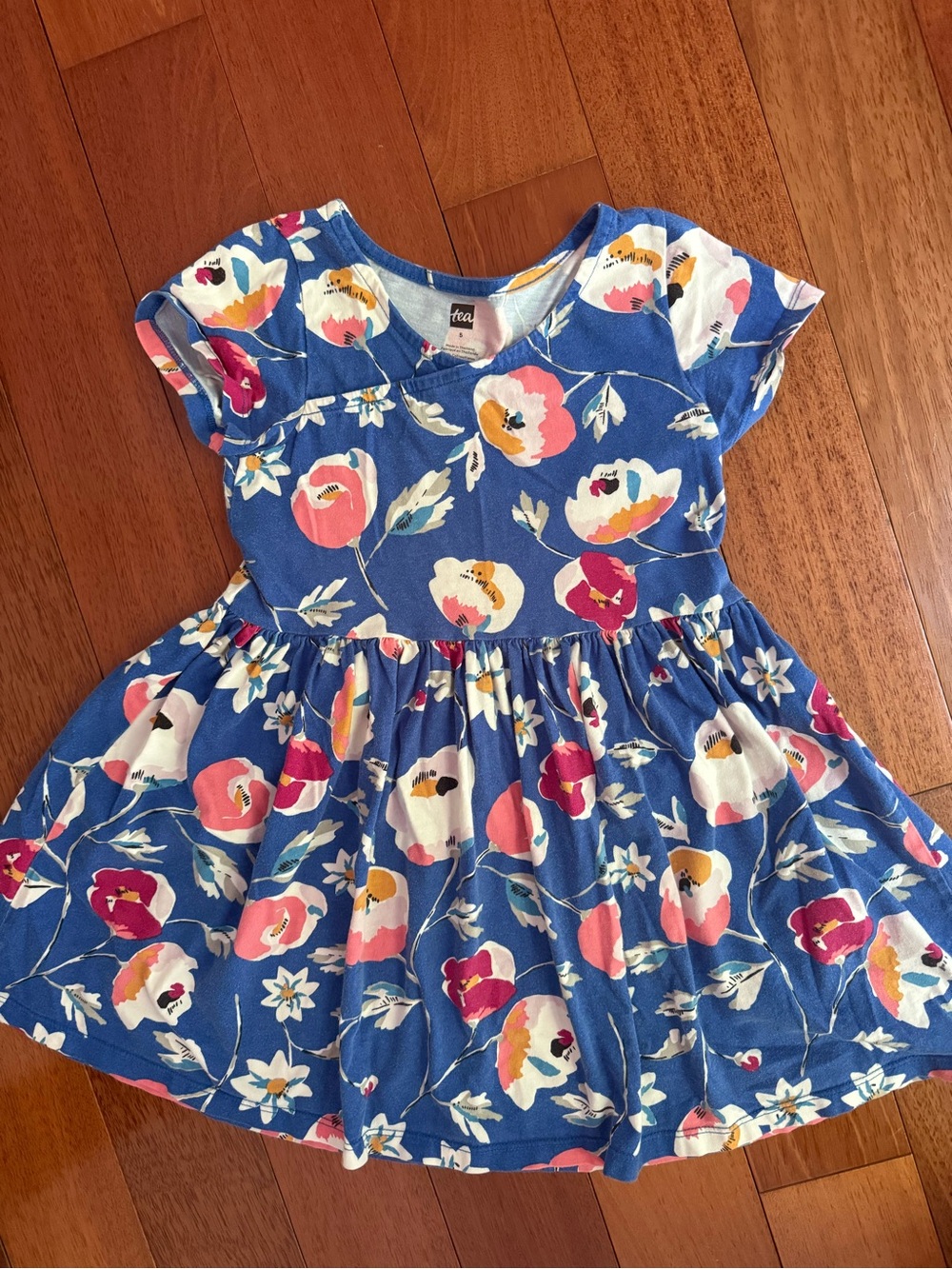 Tea Collection Blue Floral Short-Sleeve Twirl Dress